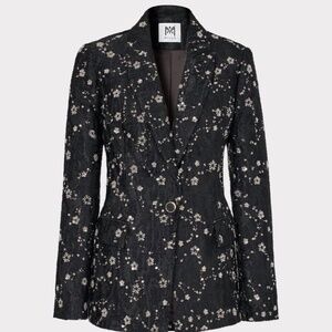 MILLY ALEXA BEADED SEQUINS SINGLE BUTTON BLACK BLAZER SIZE 2 $550